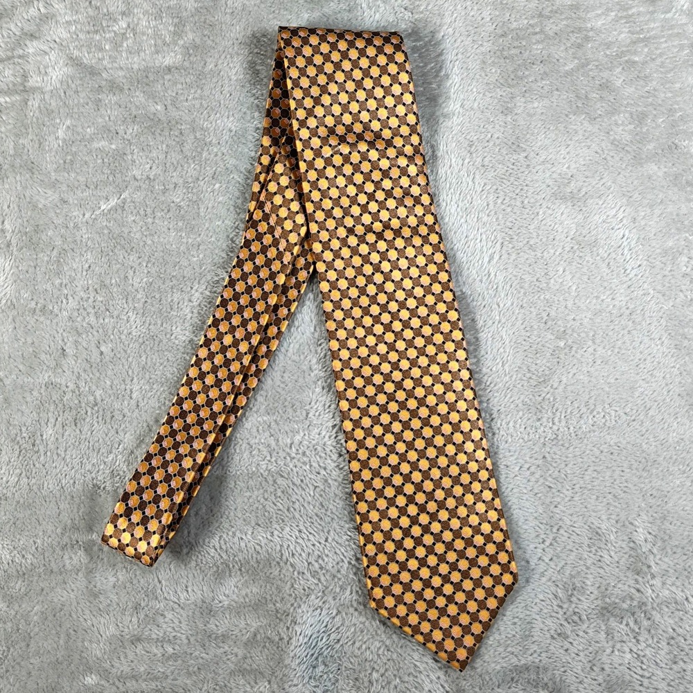 Zegna Ermenegildo Tie Mens Gold Brown Geometric Abstract Silk Made In Italy